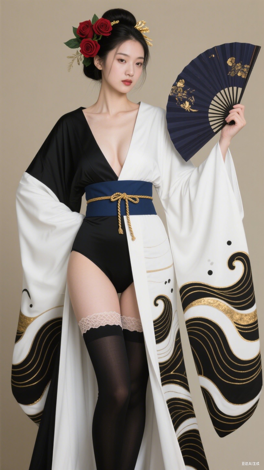 Black and white Japanese-style robe