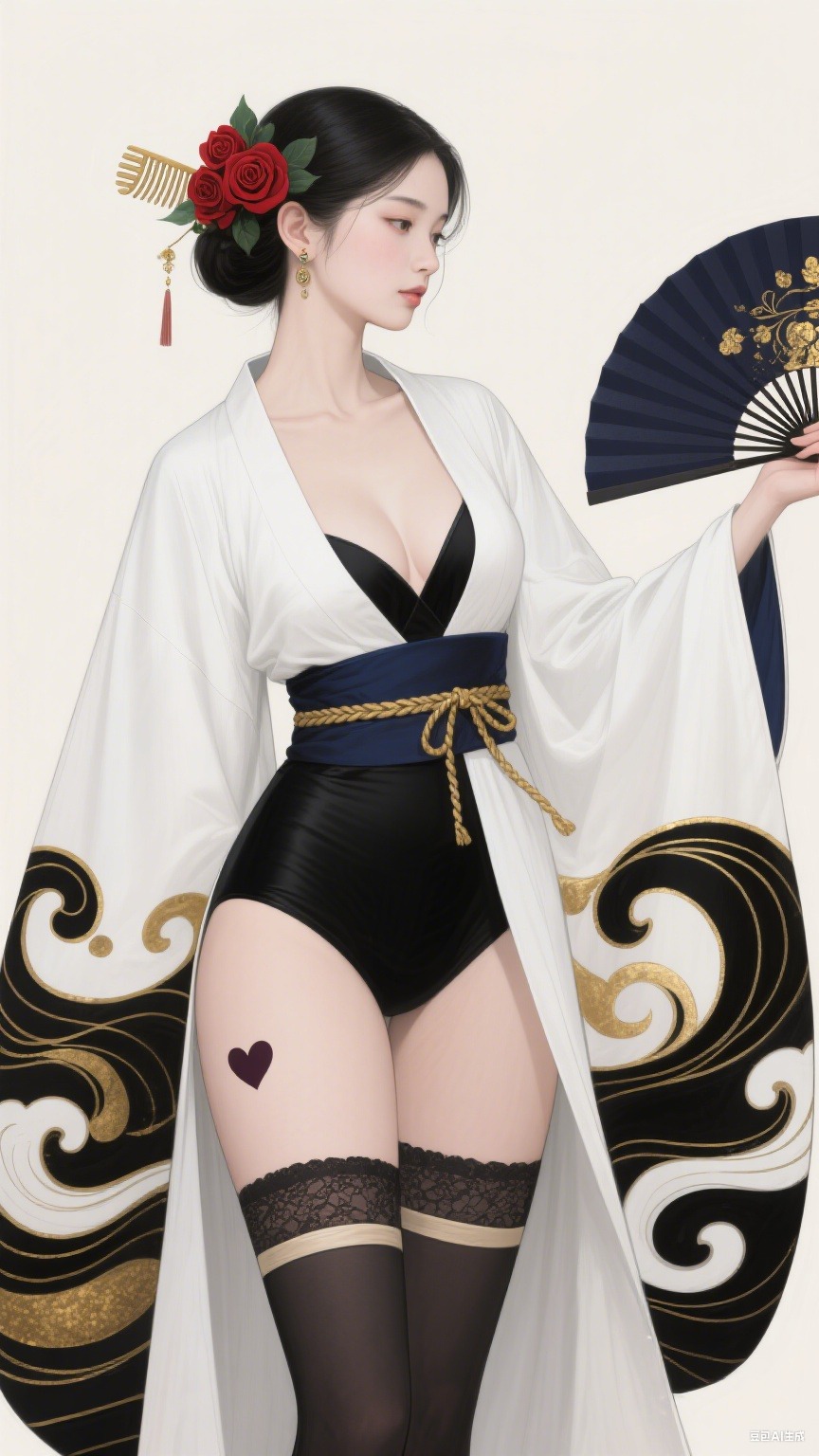 Black and white Japanese-style robe
