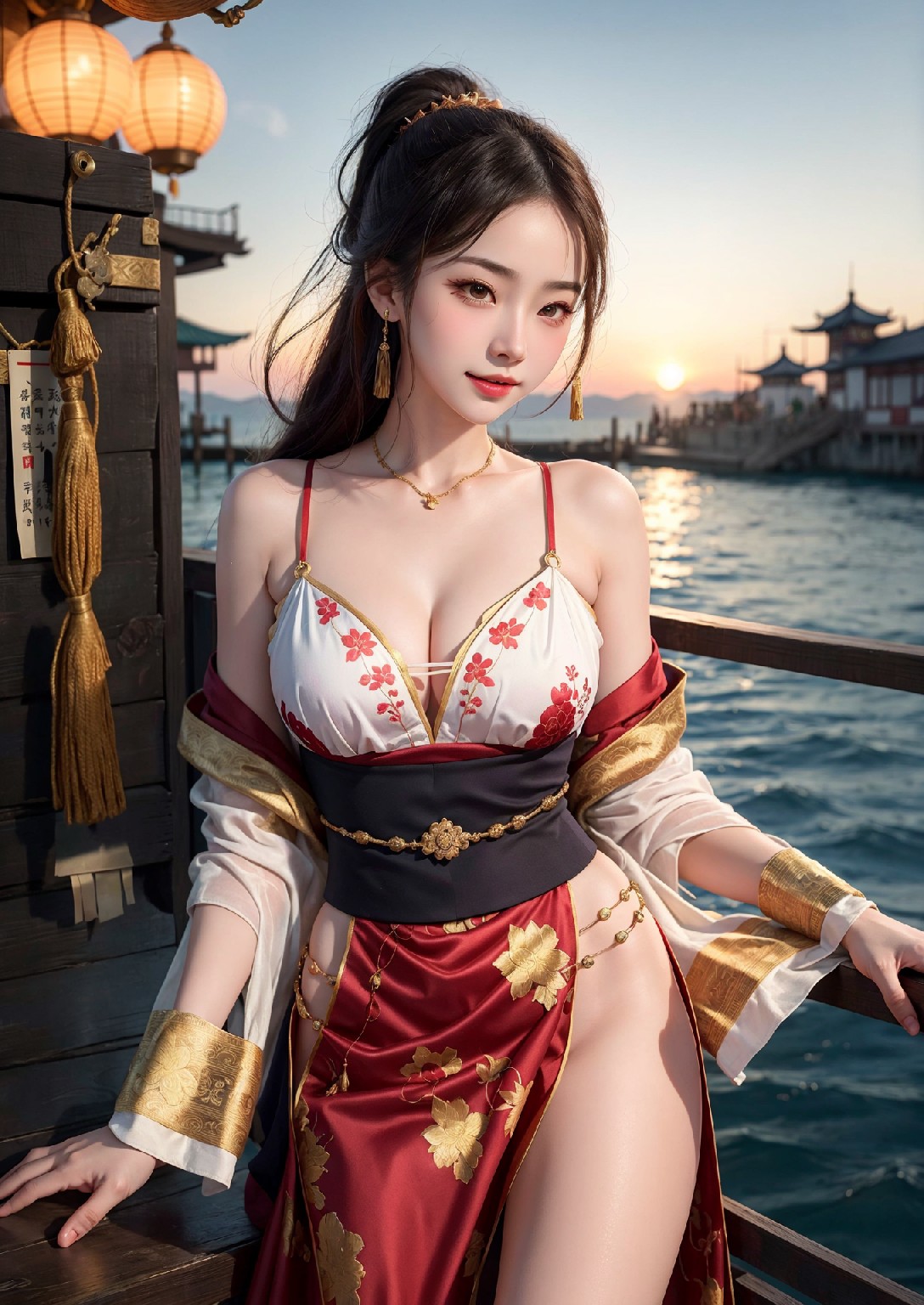 Oriental girl sailing to the West