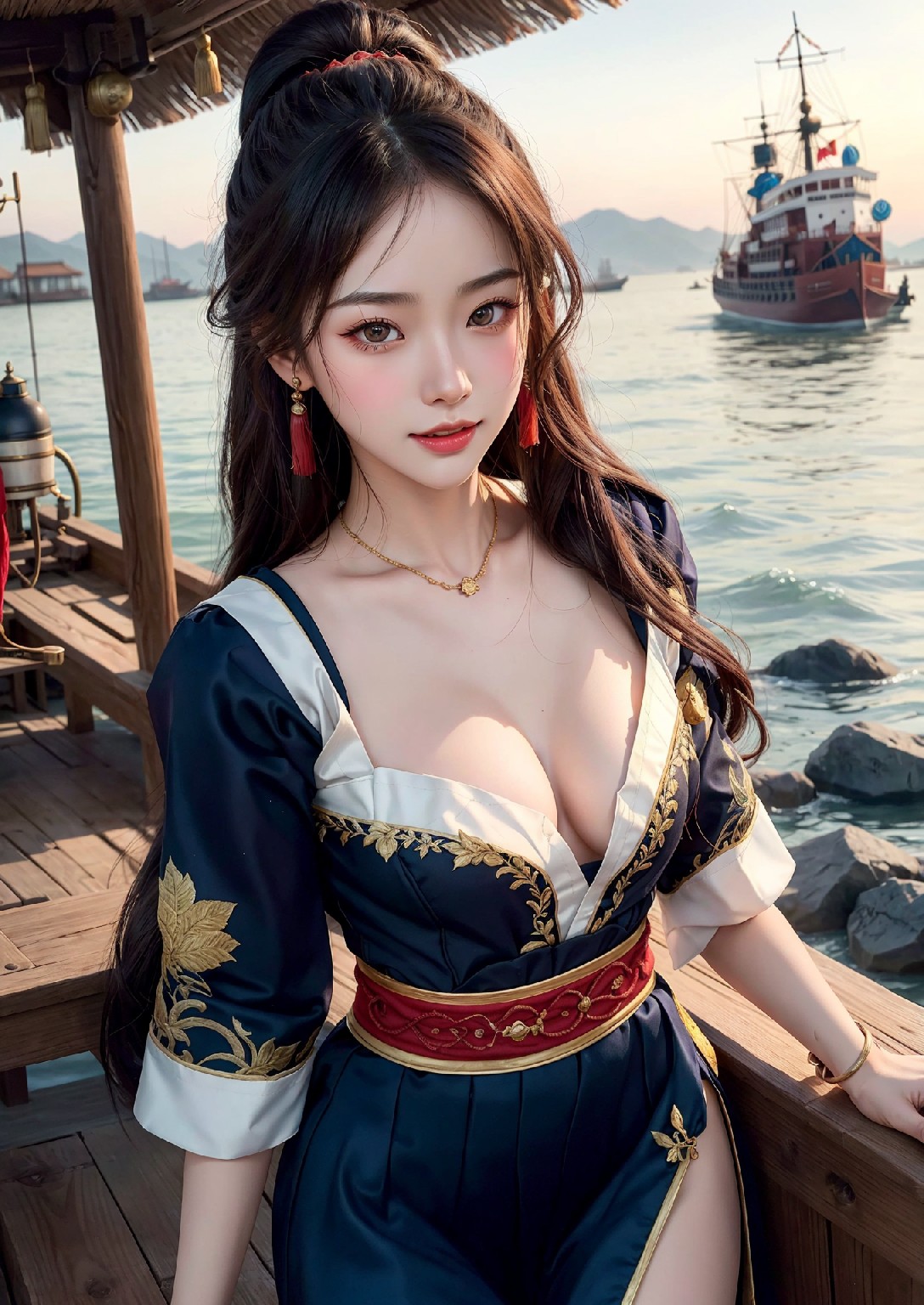 Oriental girl sailing to the West