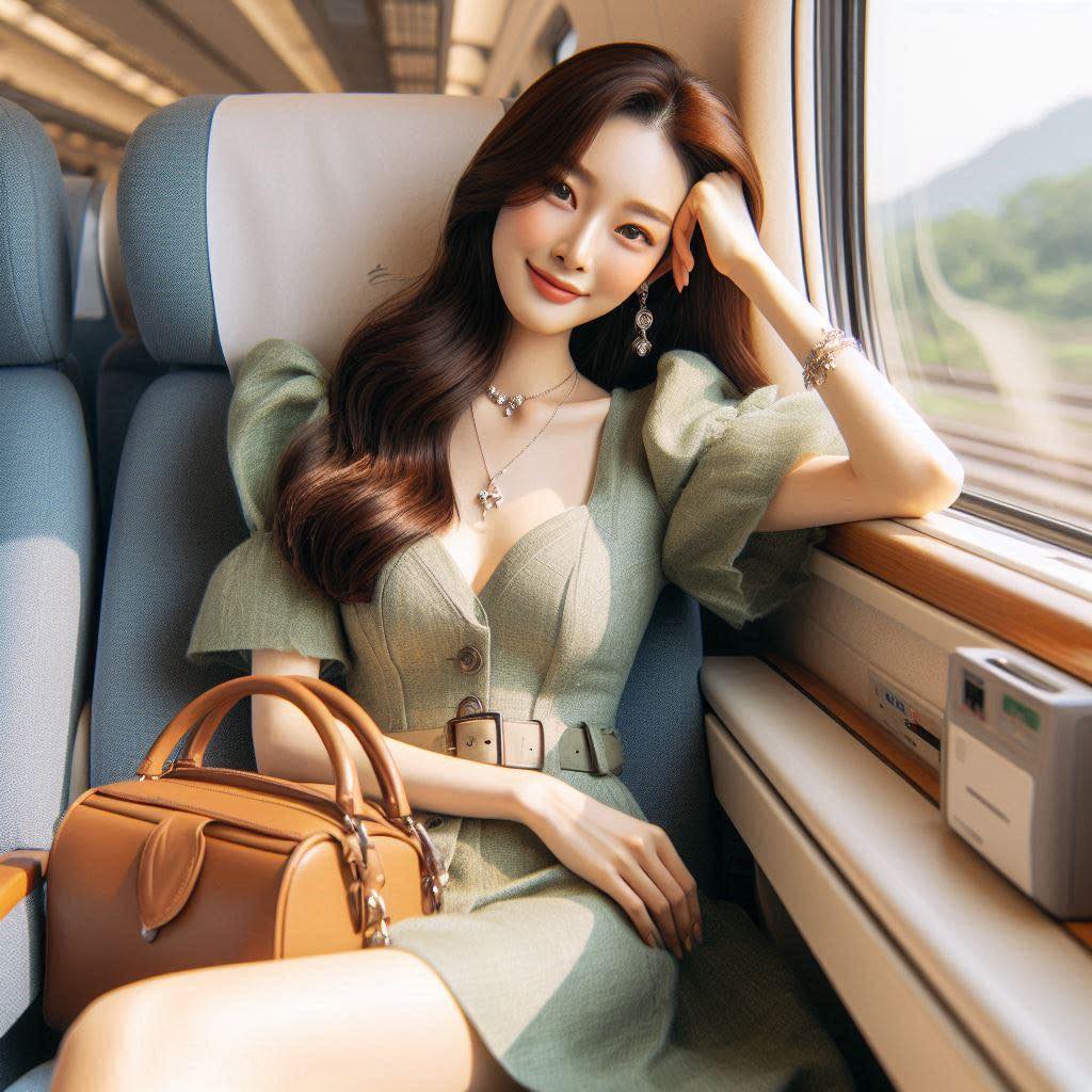 新幹線列車上的女孩