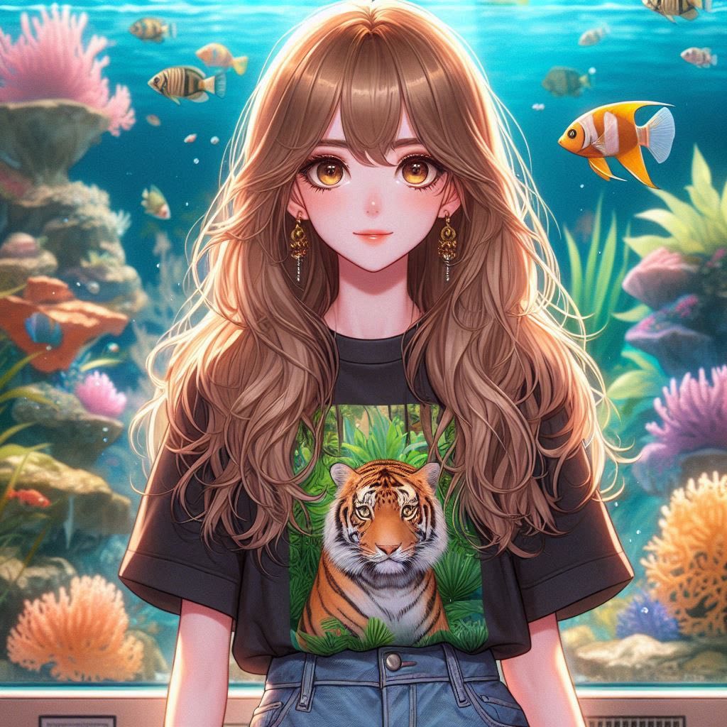 Girl in front of the aquarium