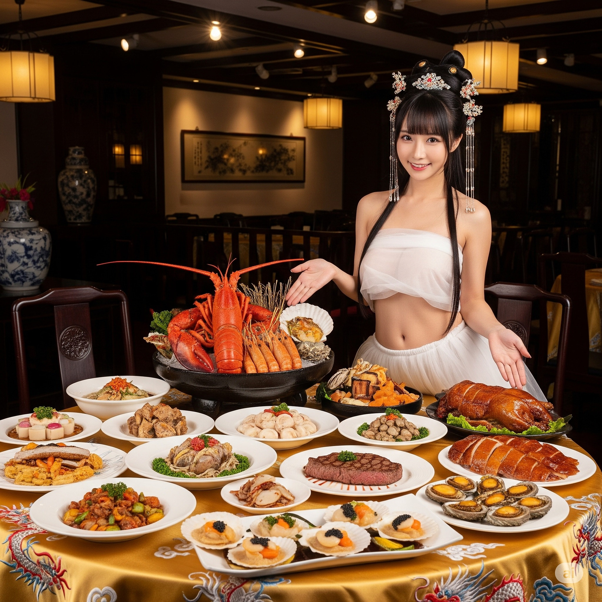 A special restaurant. A special waitress introduces the dishes in person
