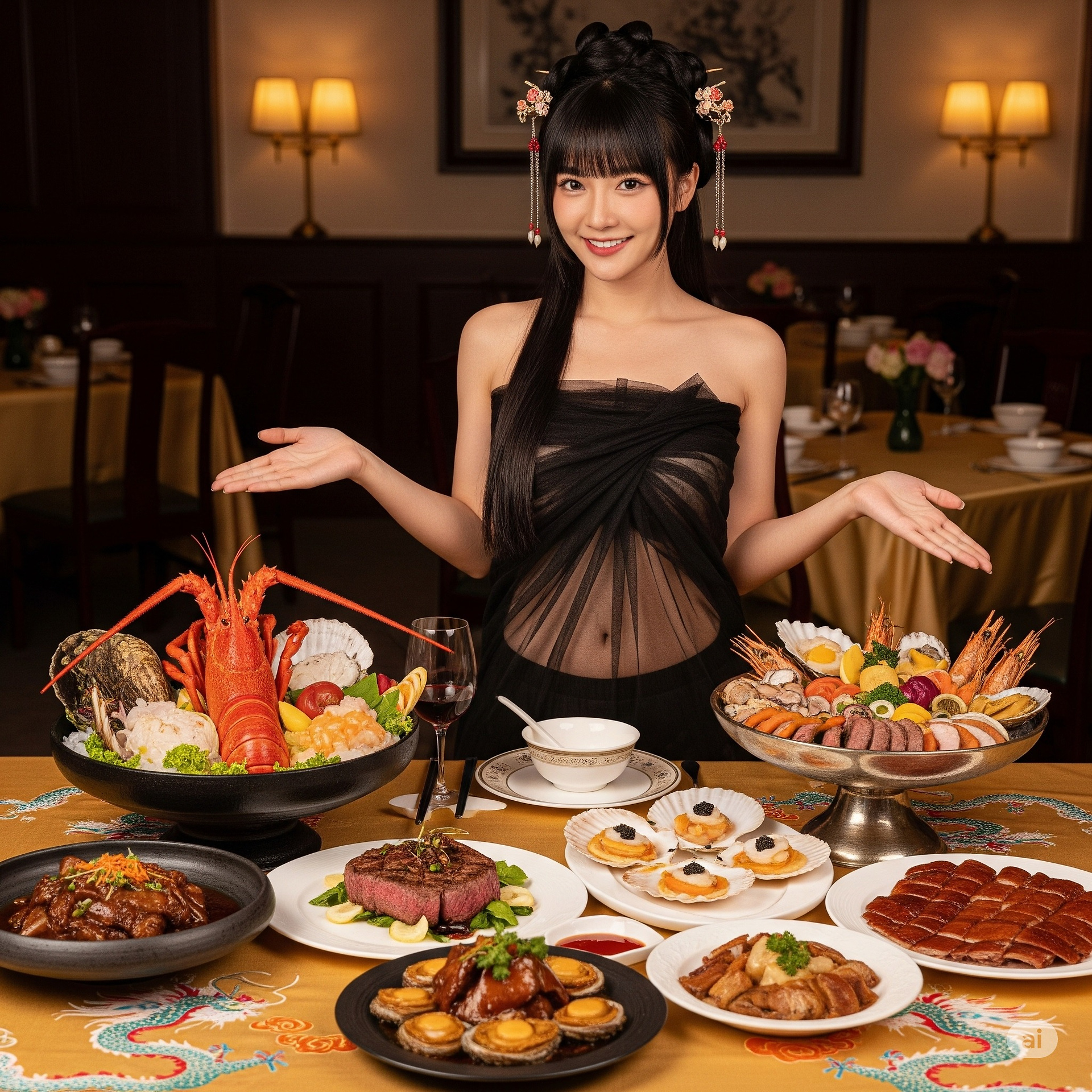 A special restaurant. A special waitress introduces the dishes in person