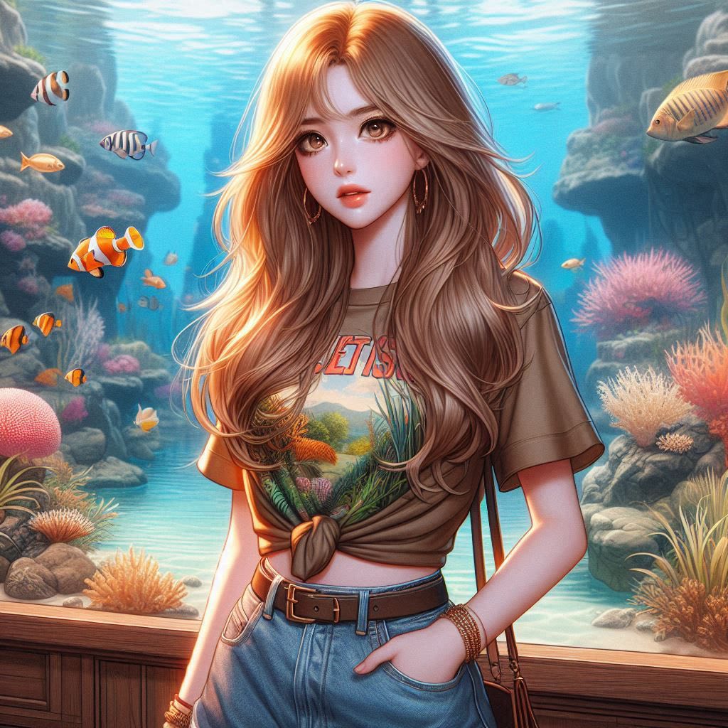 水族館前的少女