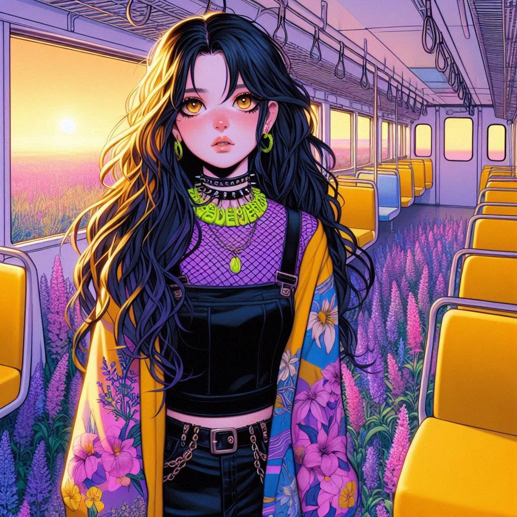 站在長滿花草的車廂