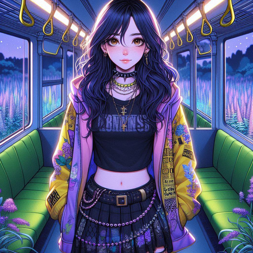 站在長滿花草的車廂