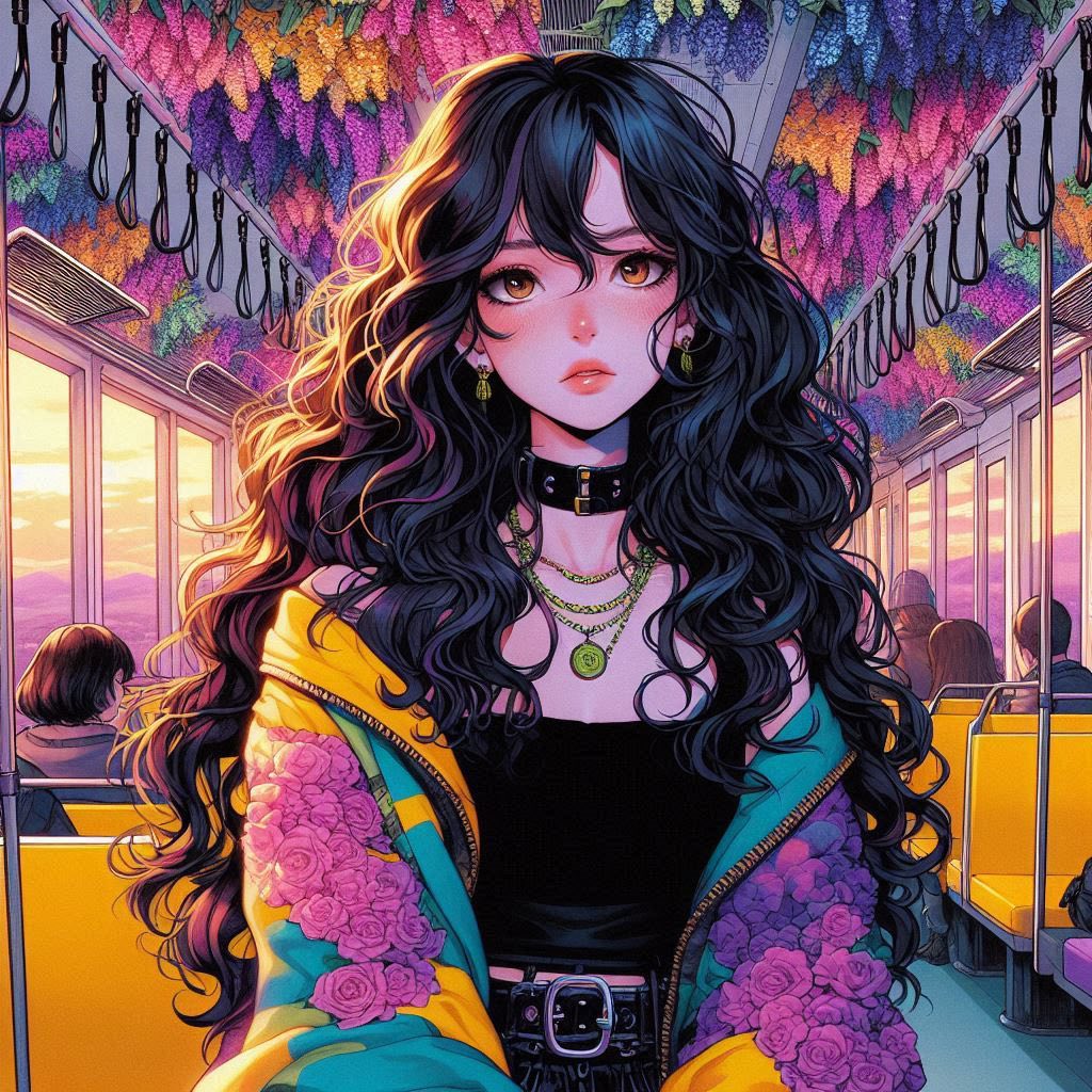 站在長滿花草的車廂
