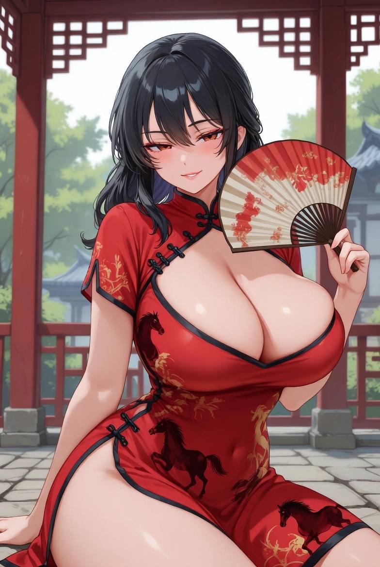 Sister Fire Red Cheongsam Celebrating the Year of the Horse