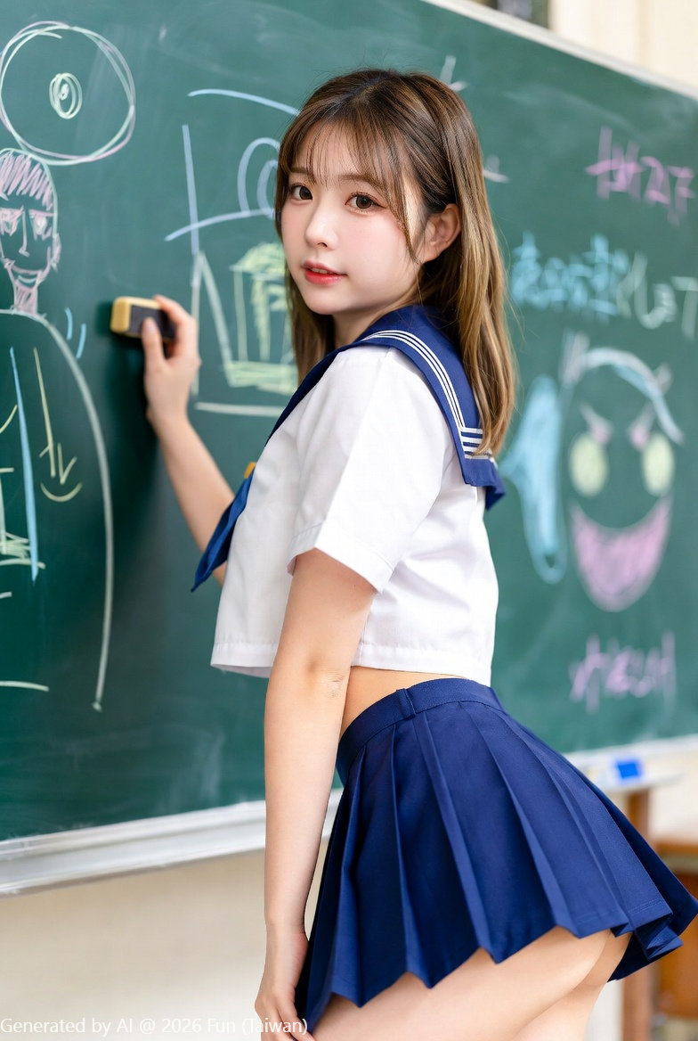 Adult High School Student # 7 Wiping a Blackboard Why Panties, Bare Farts