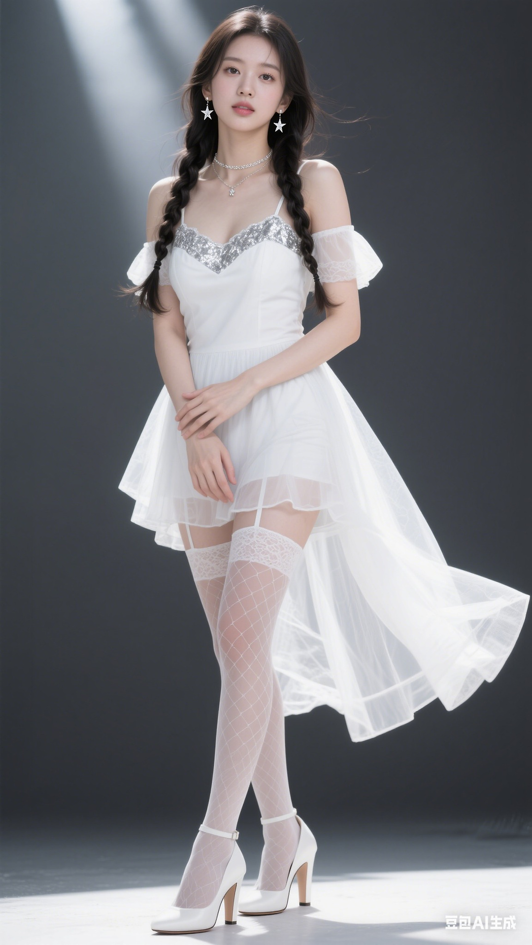 White off shoulder multilayer gauze