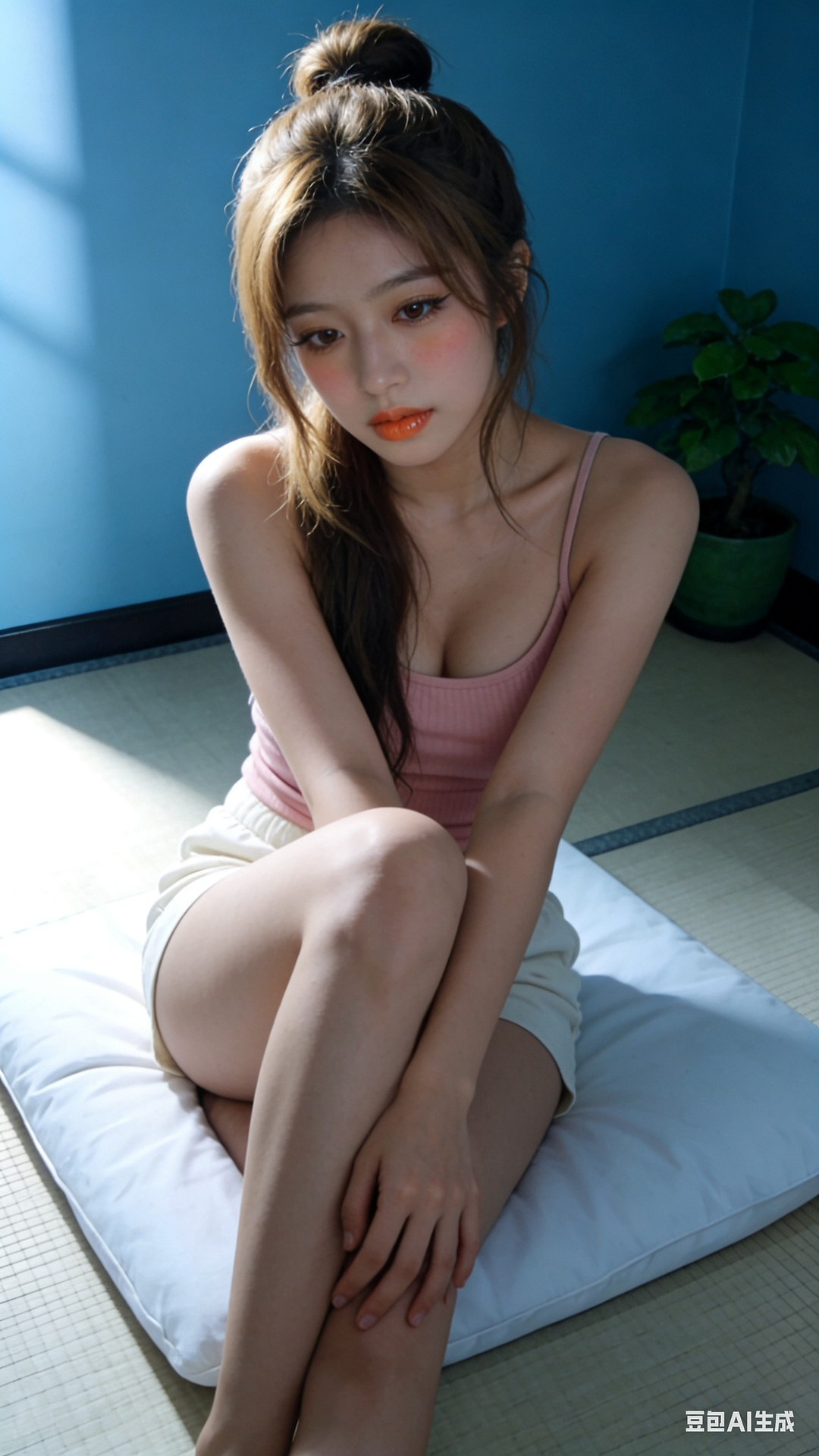 Pink ribbed cotton suspender vest