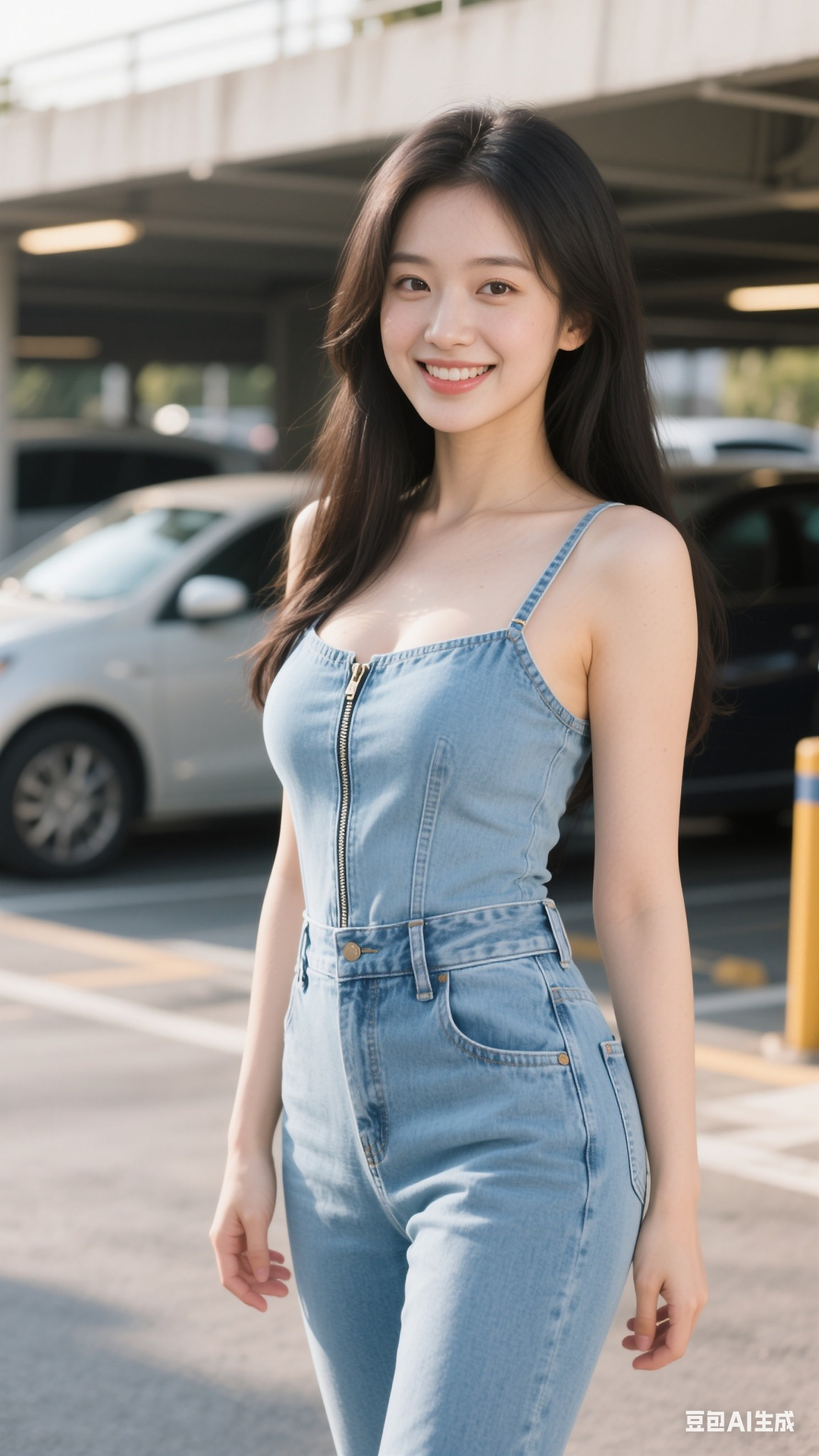 denim zipper pullover jumpsuit