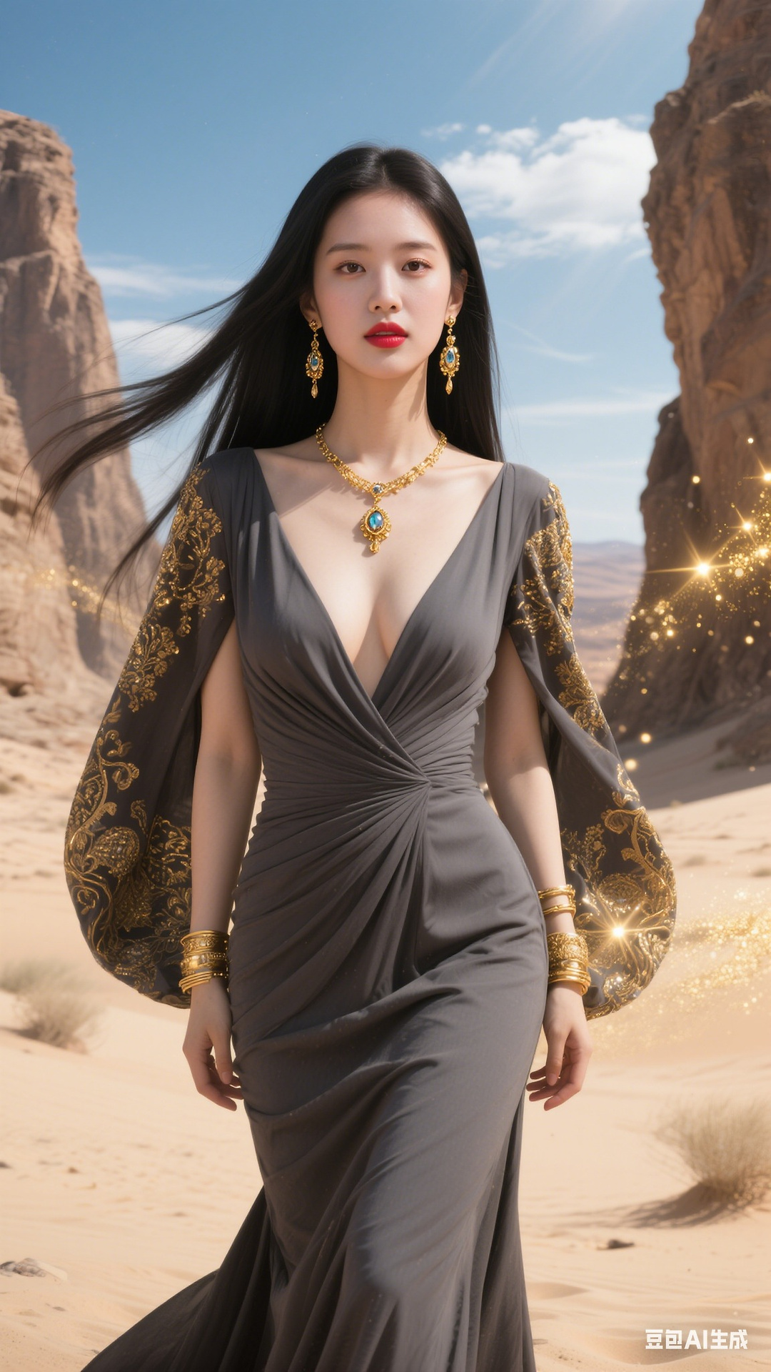 Dark Grey Low Chest Wrap Long Dress