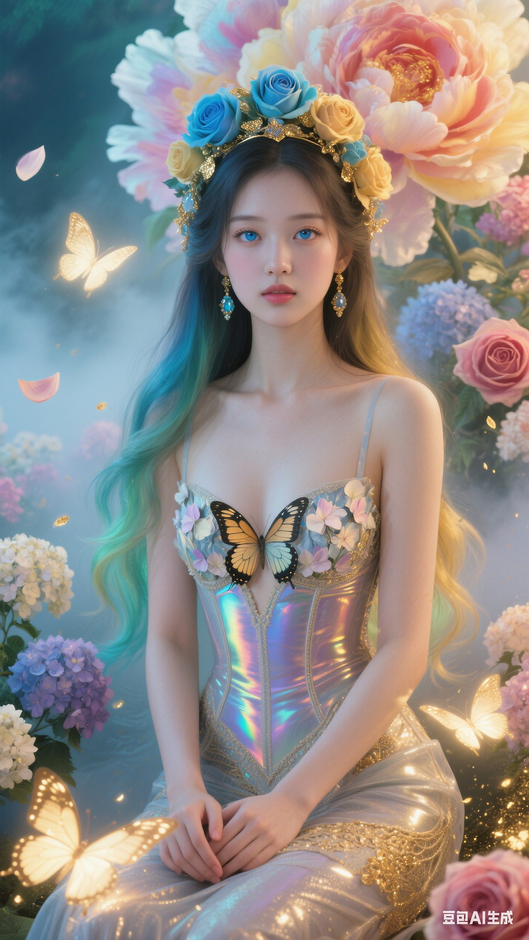 Petals and butterfly wings hand-knitted gown