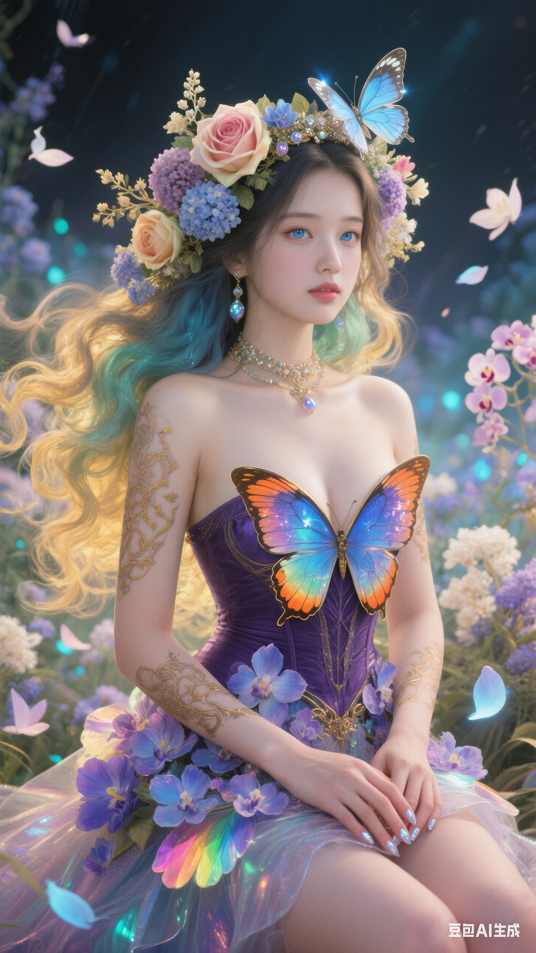 Petals and butterfly wings hand-knitted gown