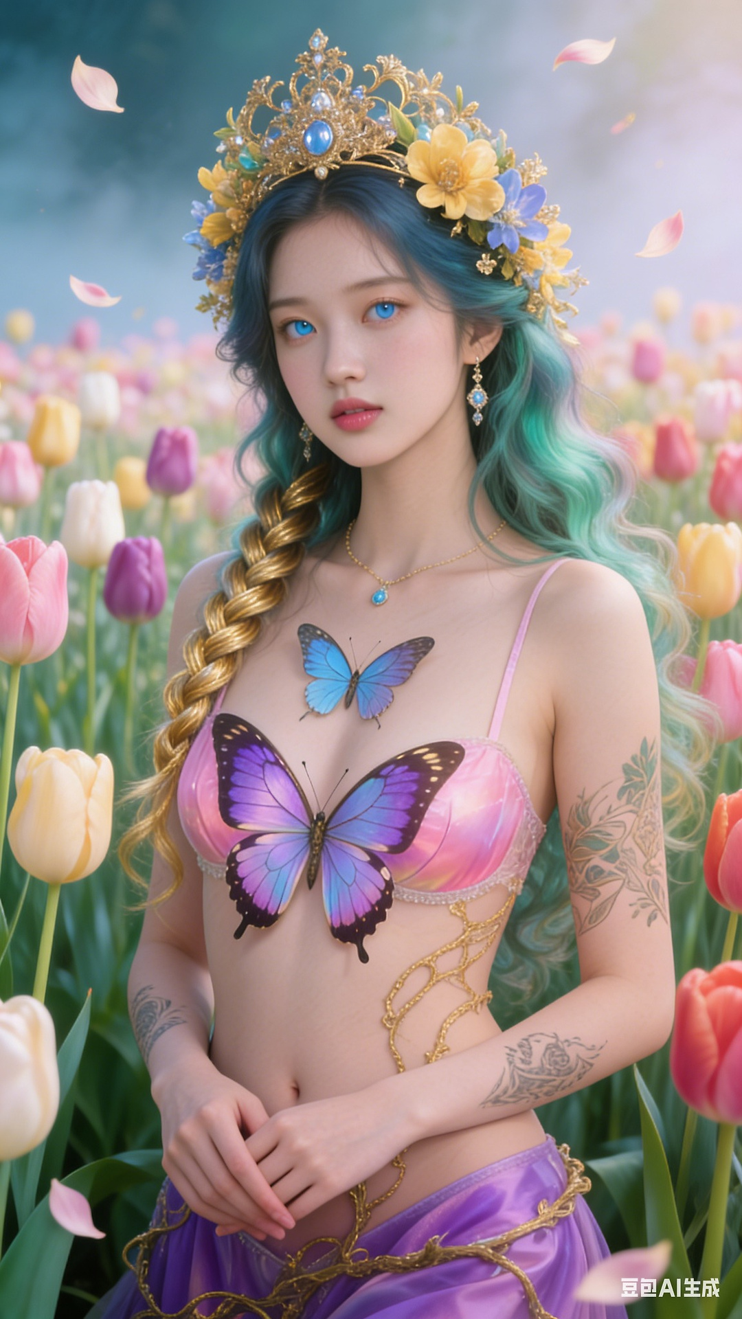 Petals and butterfly wings hand-knitted gown