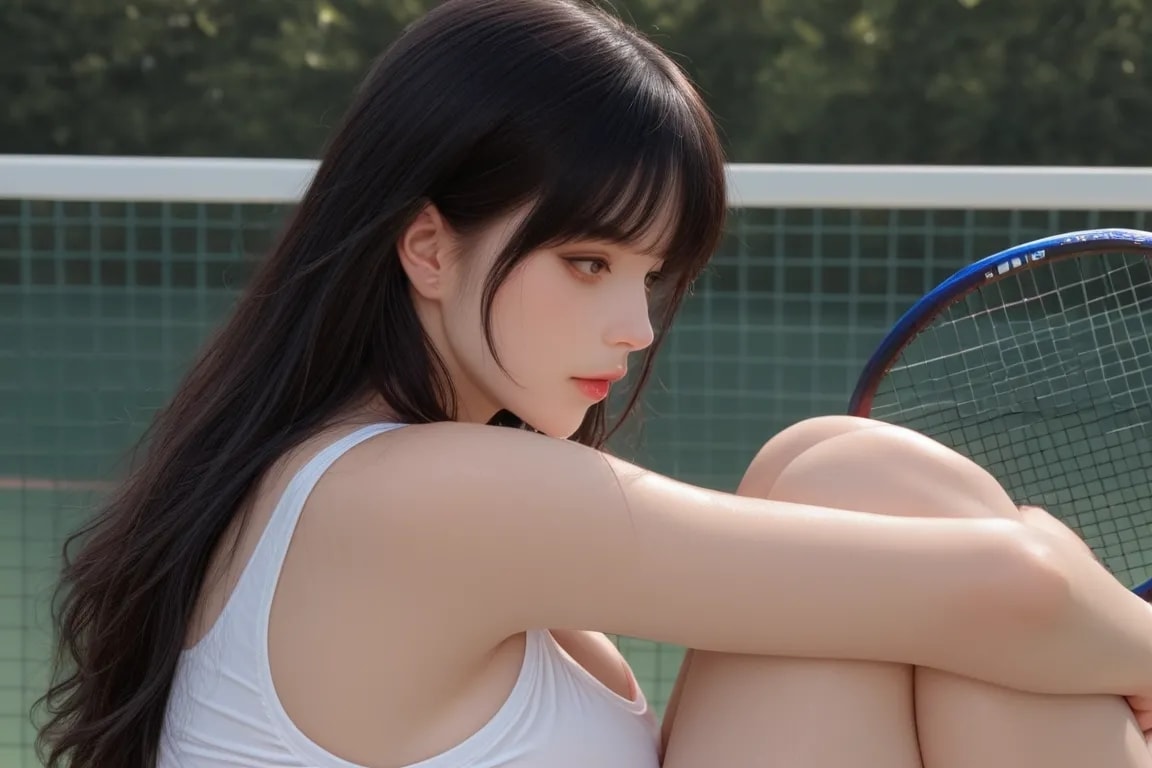 Wet Girl After Playing Tennis