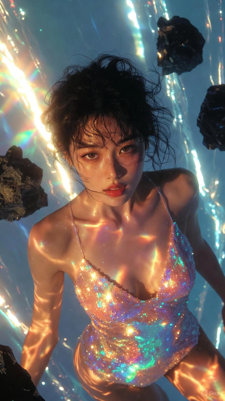 Pearl sequins one-piece swimsuit