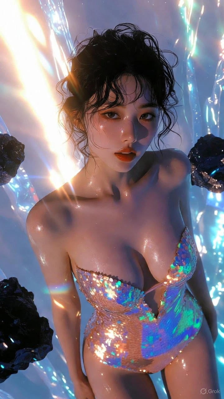 Pearl sequins one-piece swimsuit