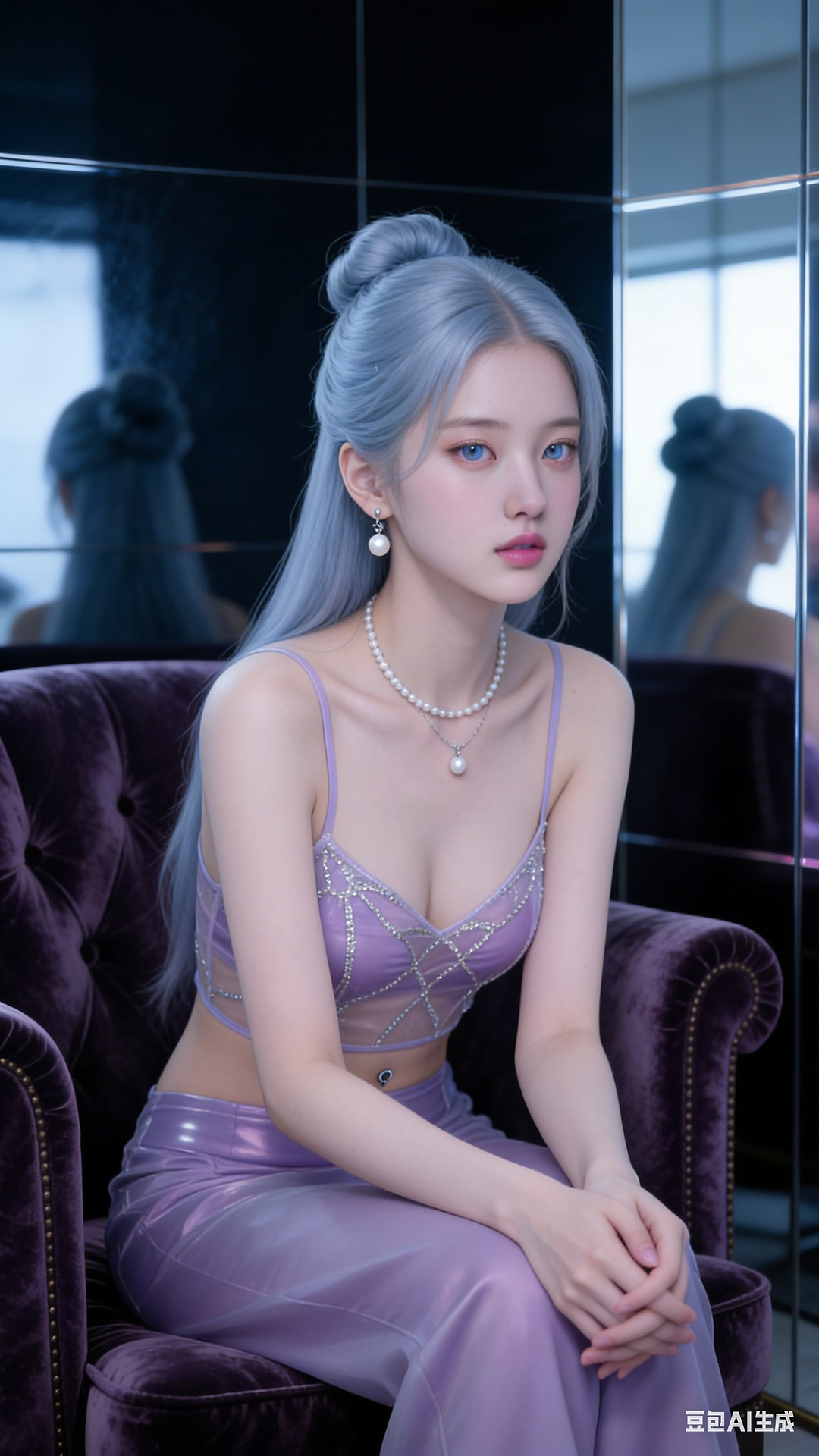 Translucent lavender backless top