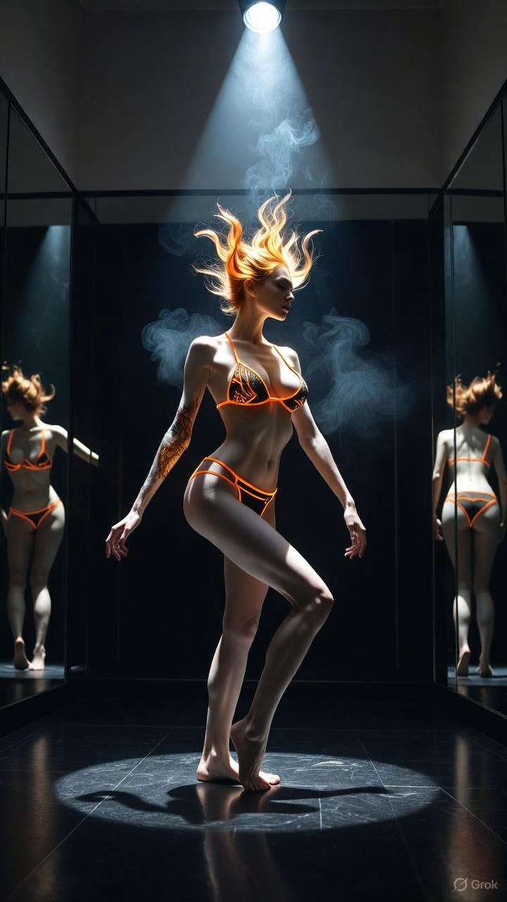 Orange-black two-tone neon bikini