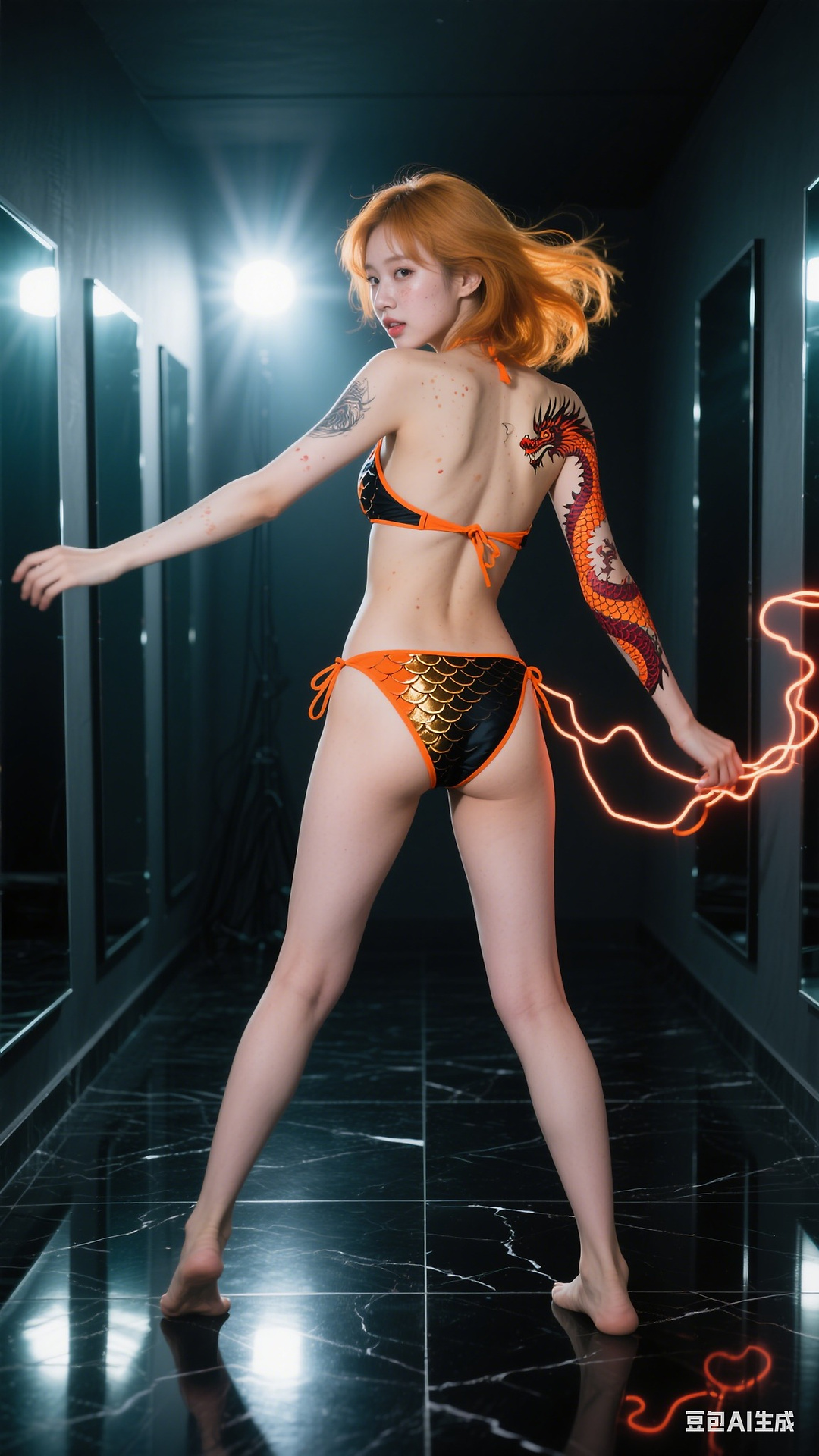 Orange-black two-tone neon bikini