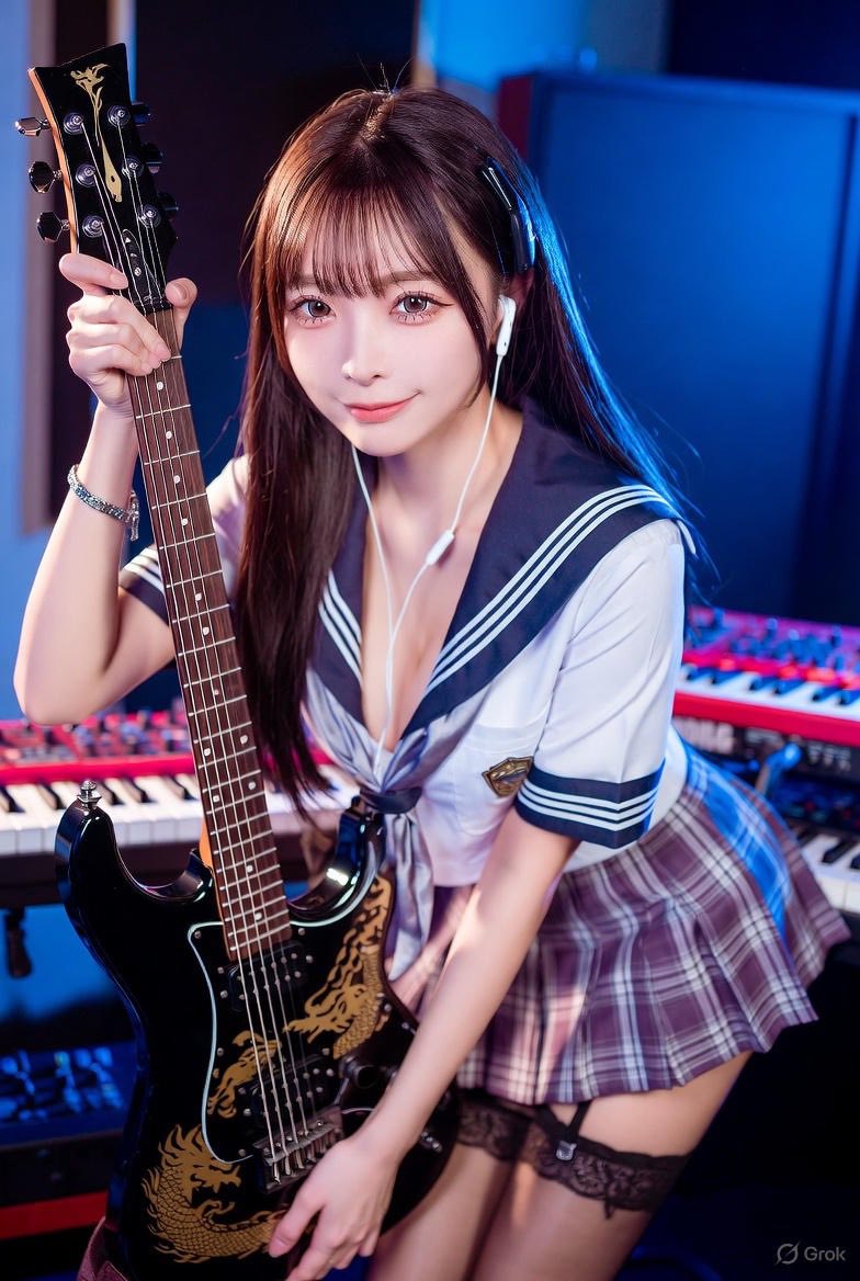 Girl playing a musical instrument