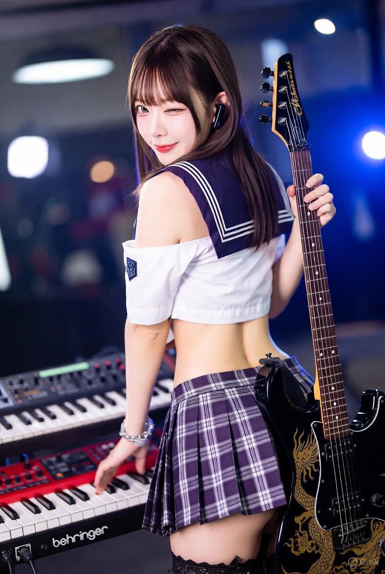 Girl playing a musical instrument