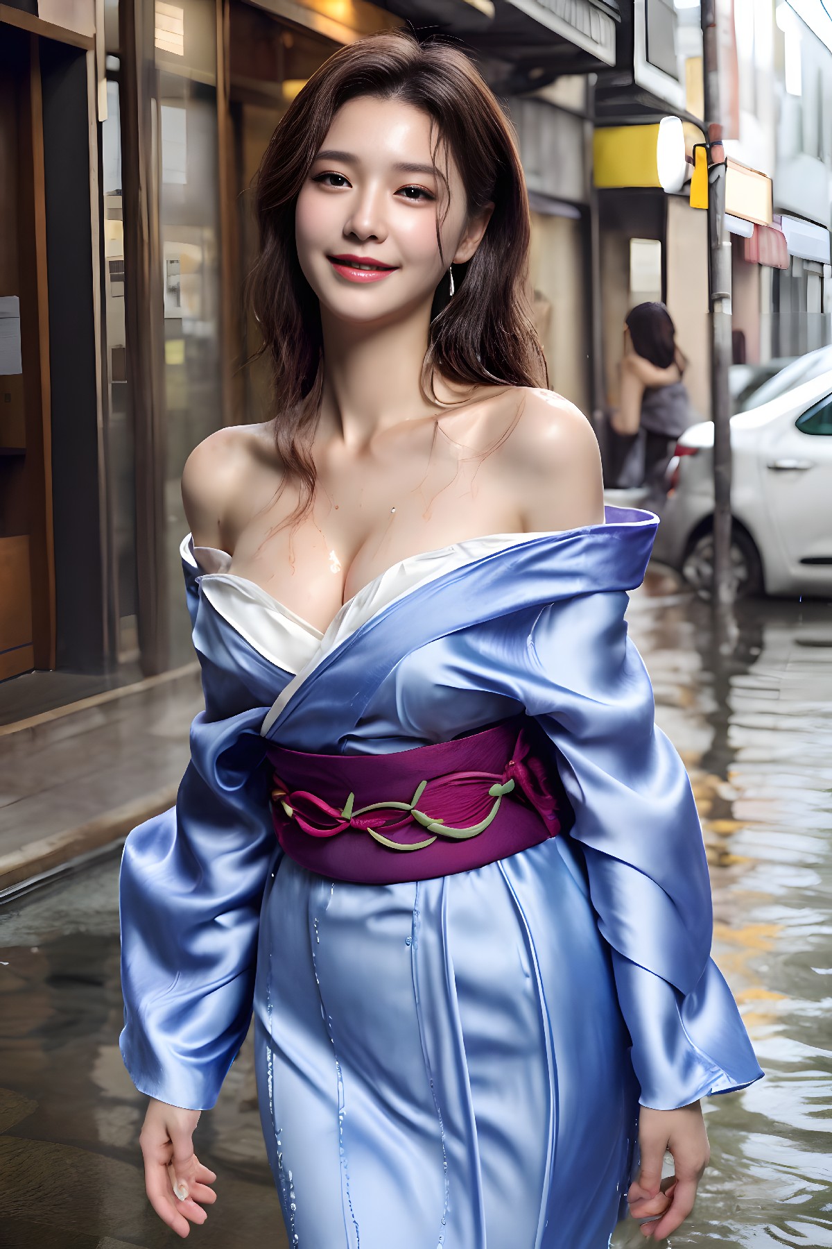 On the streets in the rain