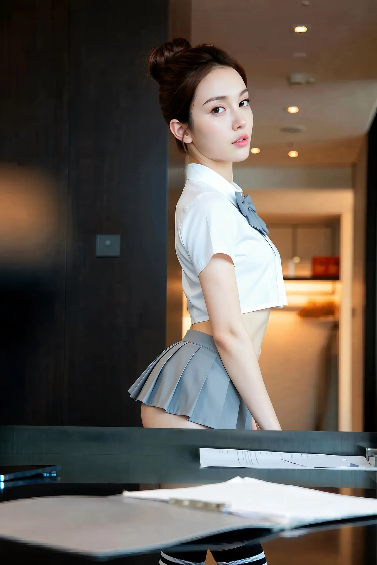 A lemon lemon - grey pleated skirt