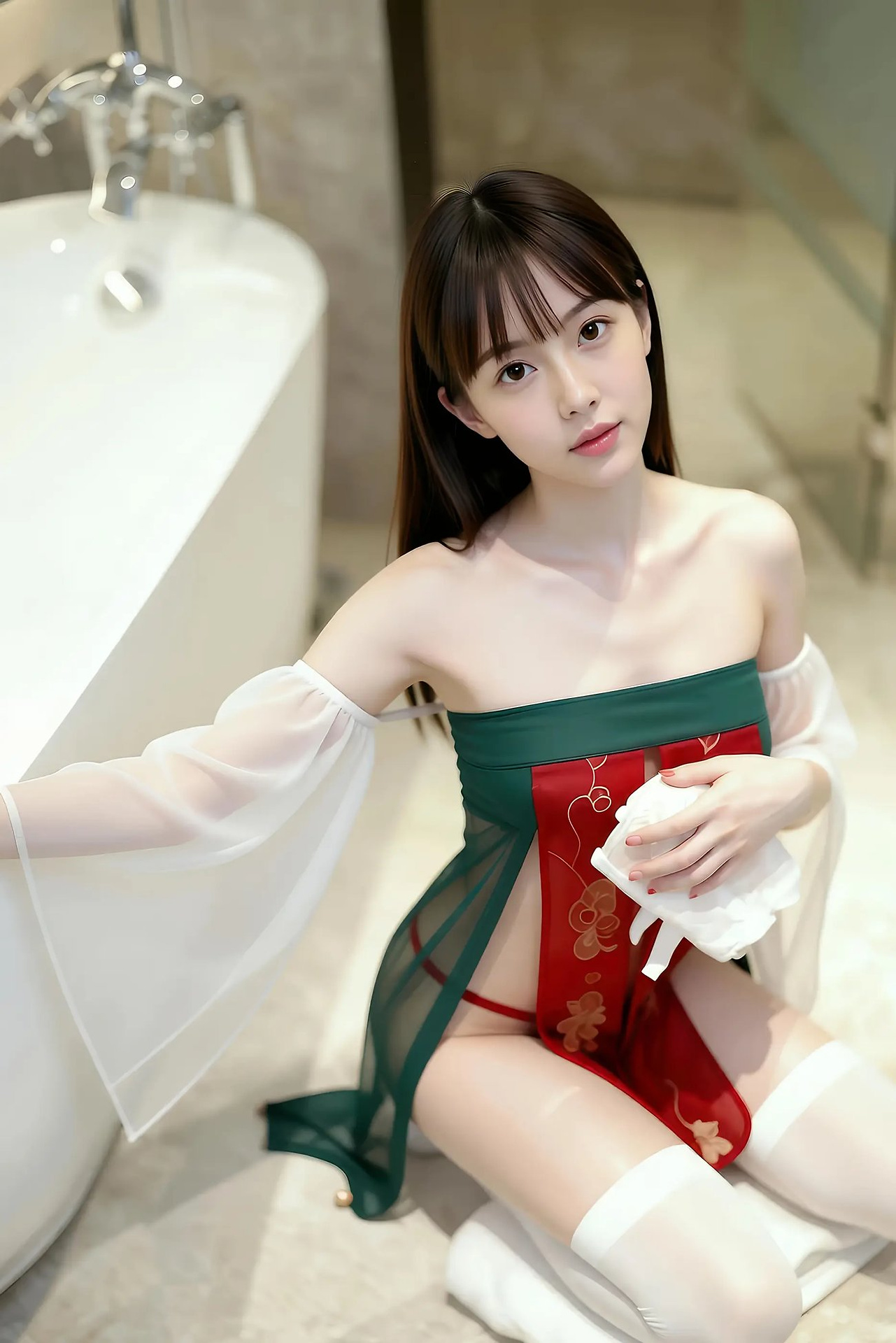 Mandarin - red-green vintage dress